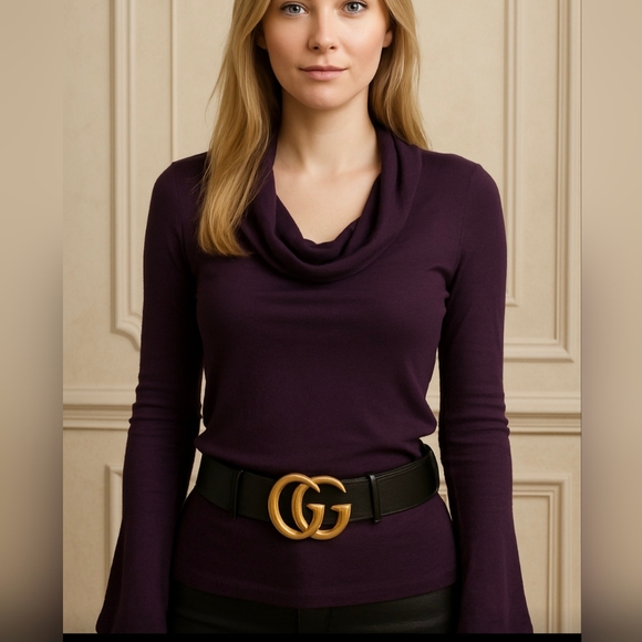 Gucci 2000s Eggplant Plum Cotton Cowl Neck Long Sleeve Sz Large - Picture 8 of 11